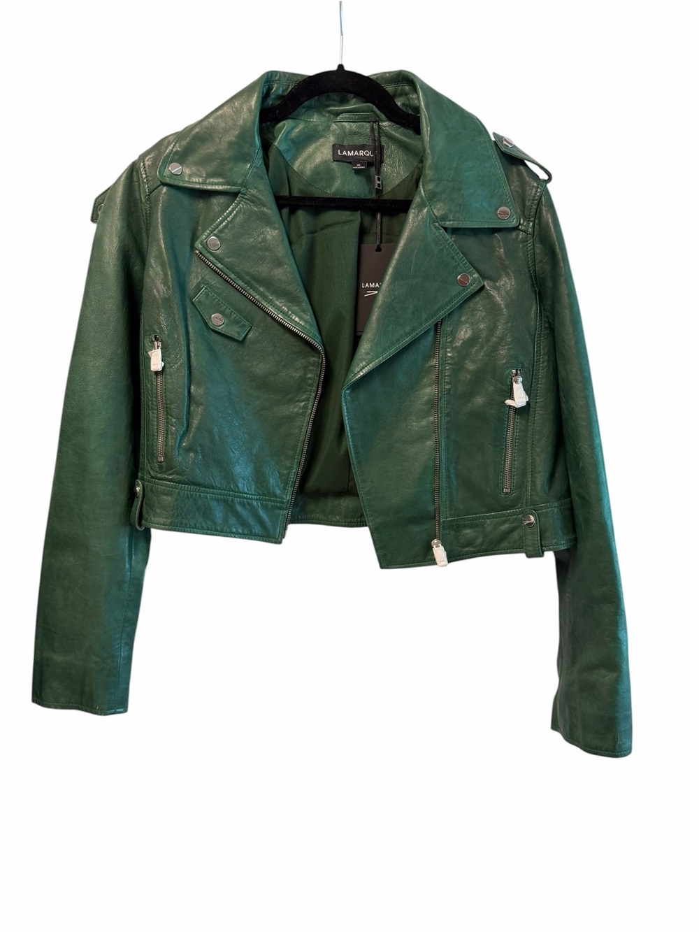 Lamarque Emerald Green Leather Moto Jacket - Picture 3 of 9